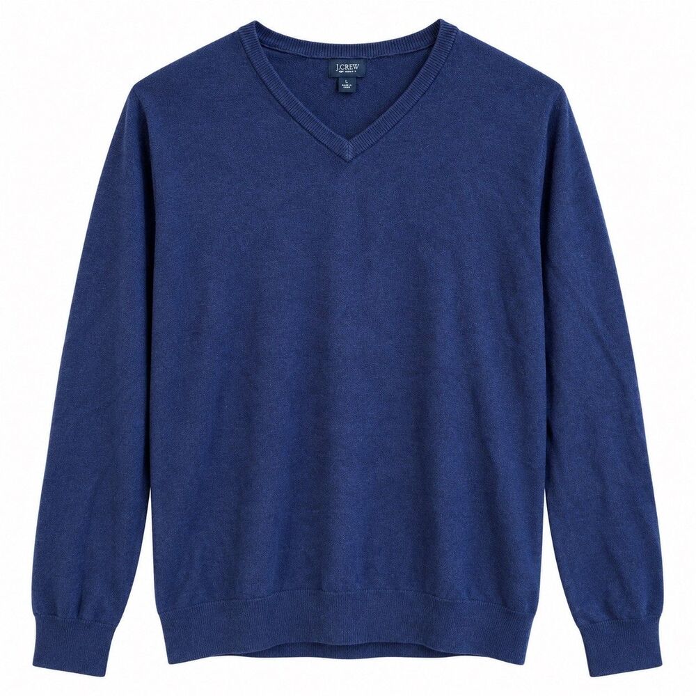 J.CREW Men's NavyBlue Pullover Sweater Size L Cotton, Cashmere Preppy Academia